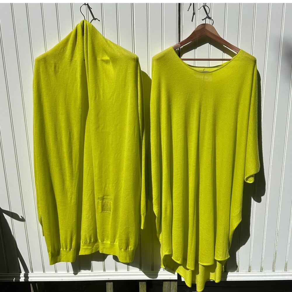 Frenckenberger Acid Yellow Caftan Kaftan Dress Shawl Cardigan Sz M Cashmere $2k